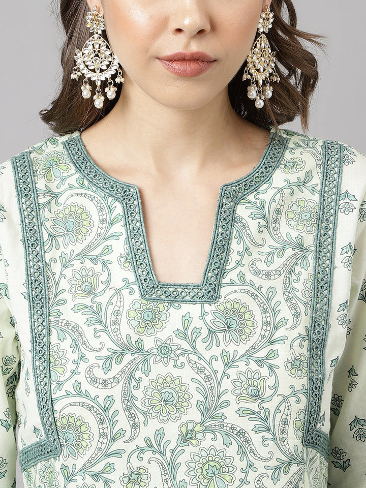 Mint-Green-Pure-Cotton-A-Line-2-Piece-Kurta-Set