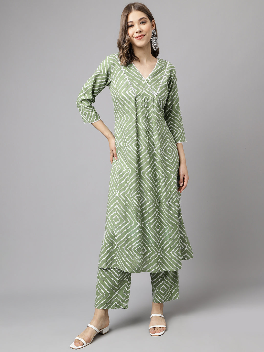 Green-Cotton-A-Line-2-Piece-Kurta-Set