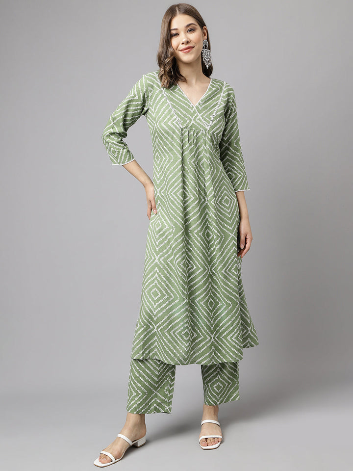 Green-Cotton-A-Line-2-Piece-Kurta-Set