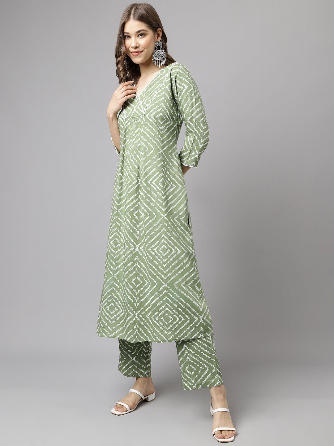 Green-Cotton-A-Line-2-Piece-Kurta-Set