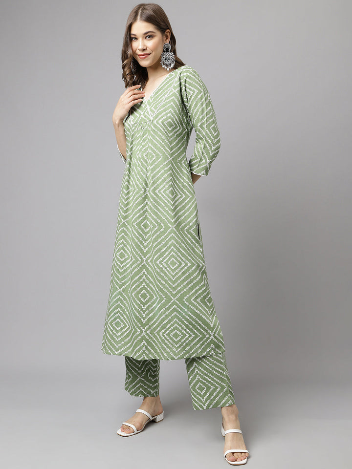 Green-Cotton-A-Line-2-Piece-Kurta-Set