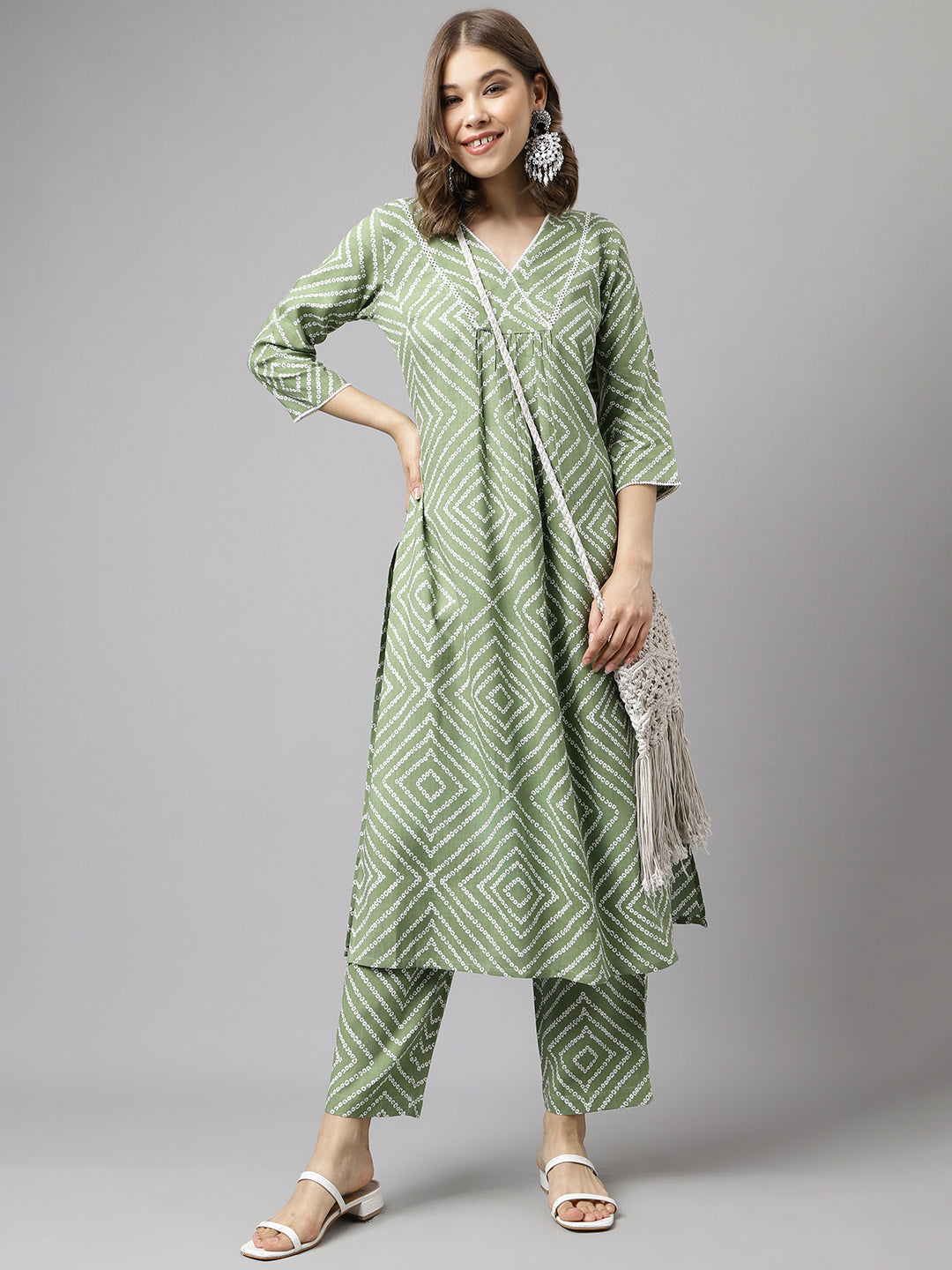 Green-Cotton-A-Line-2-Piece-Kurta-Set