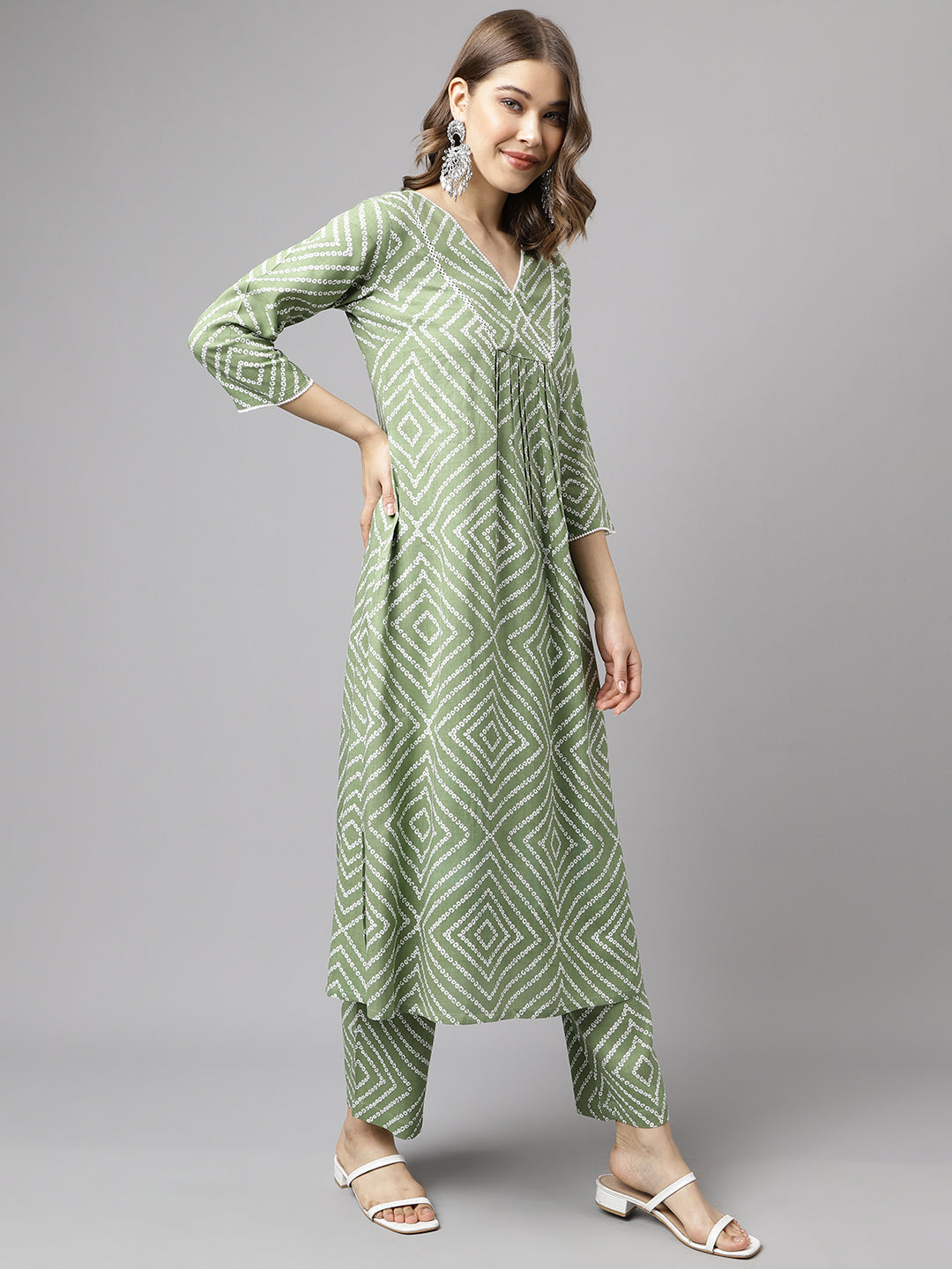 Green-Cotton-A-Line-2-Piece-Kurta-Set