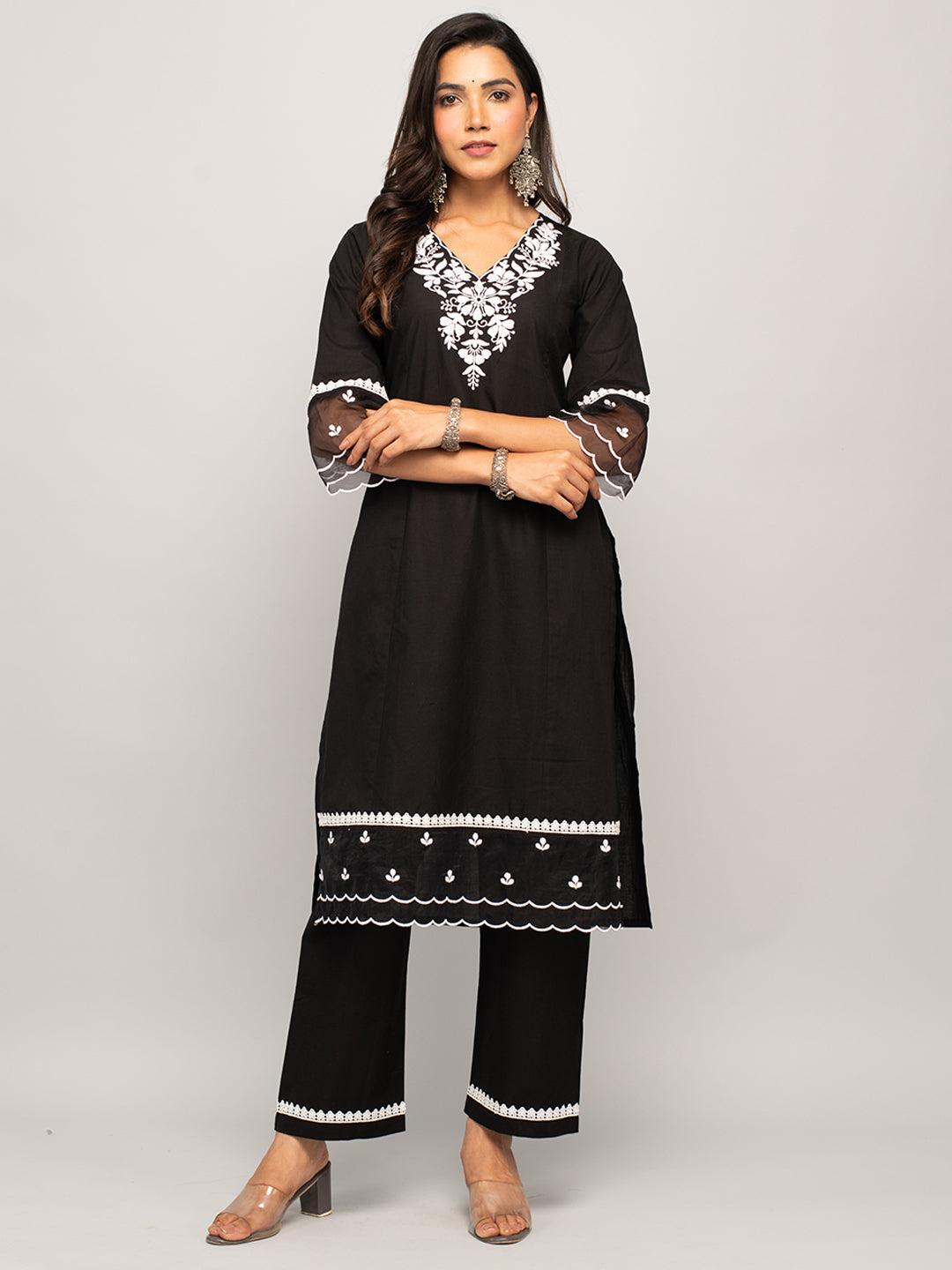 Black-Cotton-Embroidered-Straight-2-Piece-Kurta-Set