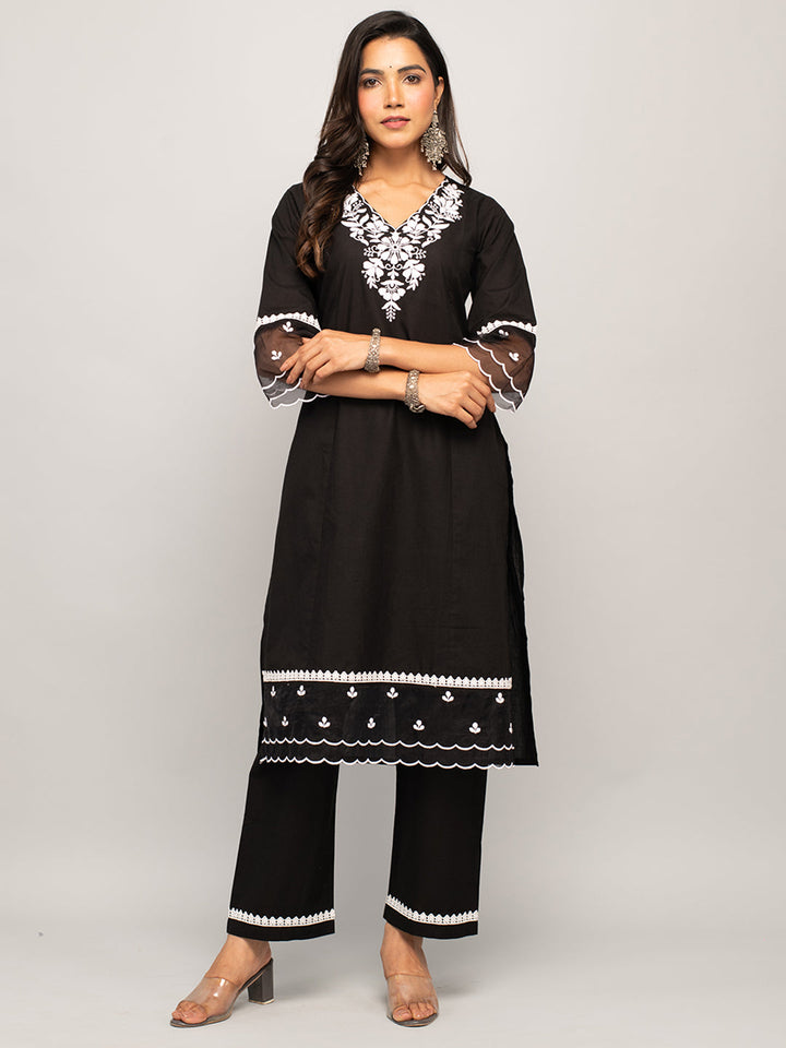 Black-Cotton-Embroidered-Straight-2-Piece-Kurta-Set