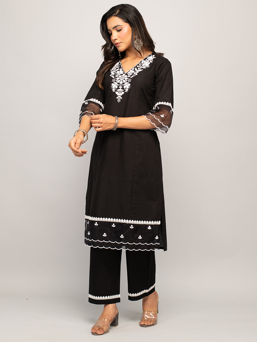 Black-Cotton-Embroidered-Straight-2-Piece-Kurta-Set