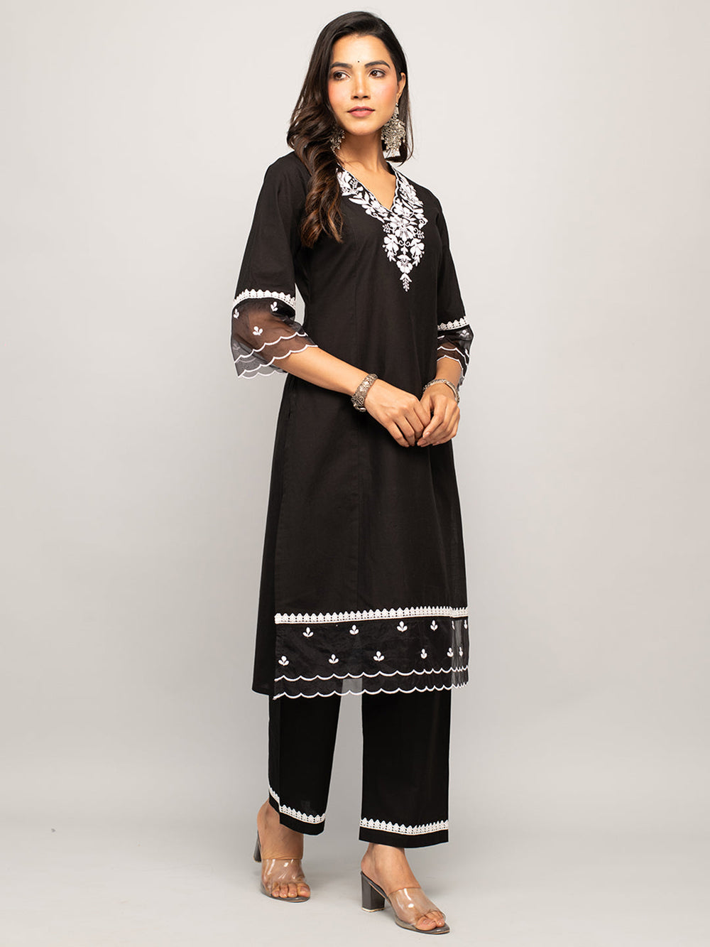 Black-Cotton-Embroidered-Straight-2-Piece-Kurta-Set