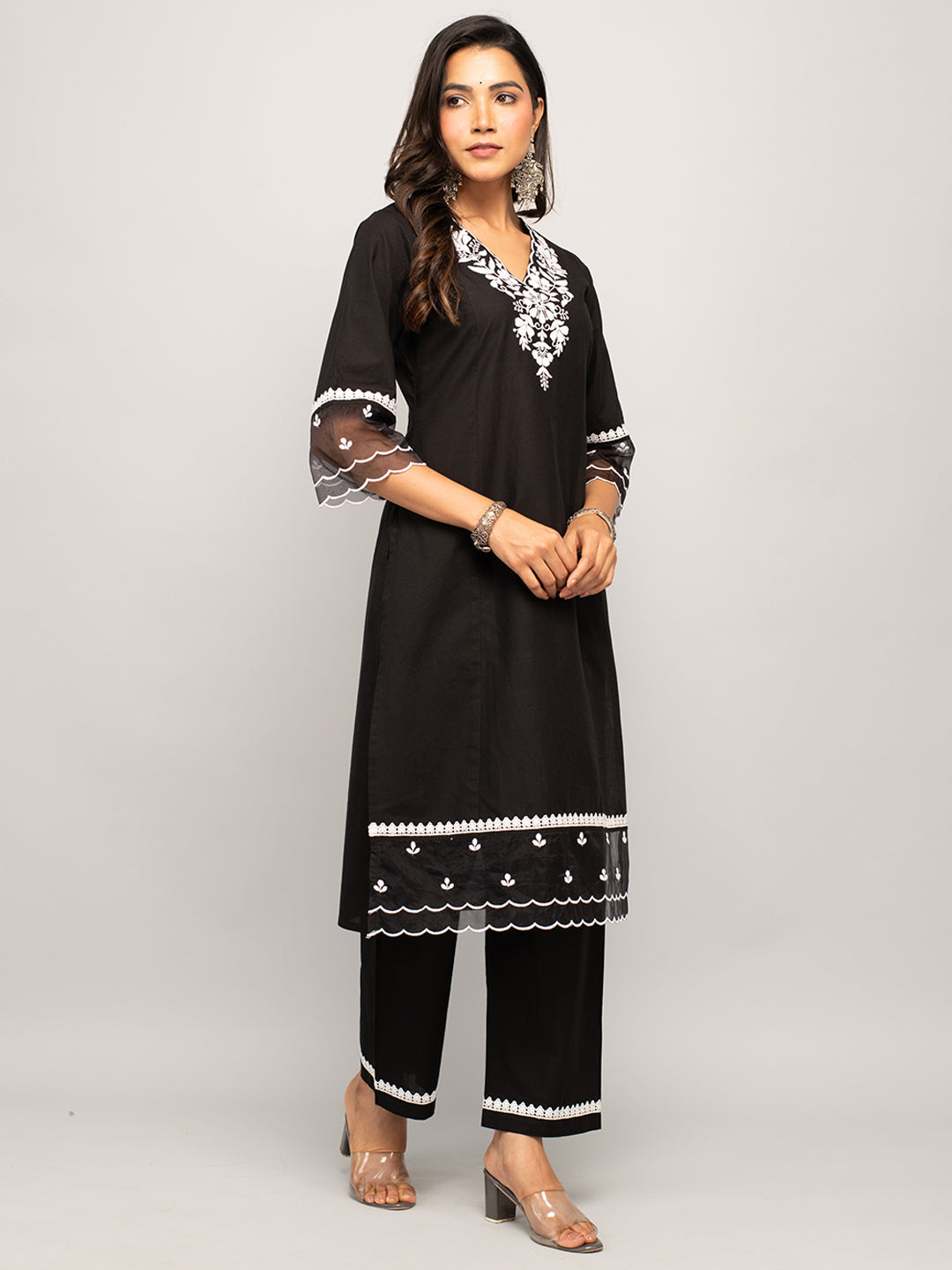 Black-Cotton-Embroidered-Straight-2-Piece-Kurta-Set