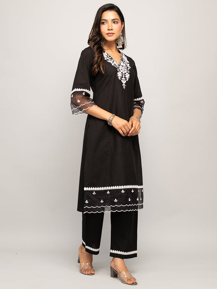 Black-Cotton-Embroidered-Straight-2-Piece-Kurta-Set