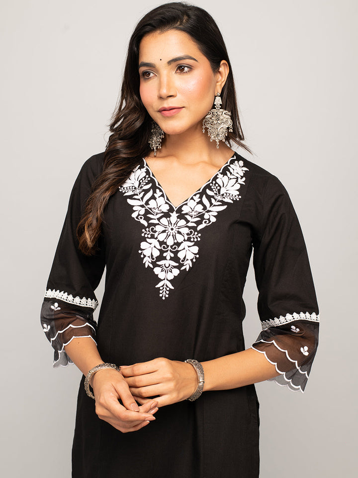 Black-Cotton-Embroidered-Straight-2-Piece-Kurta-Set
