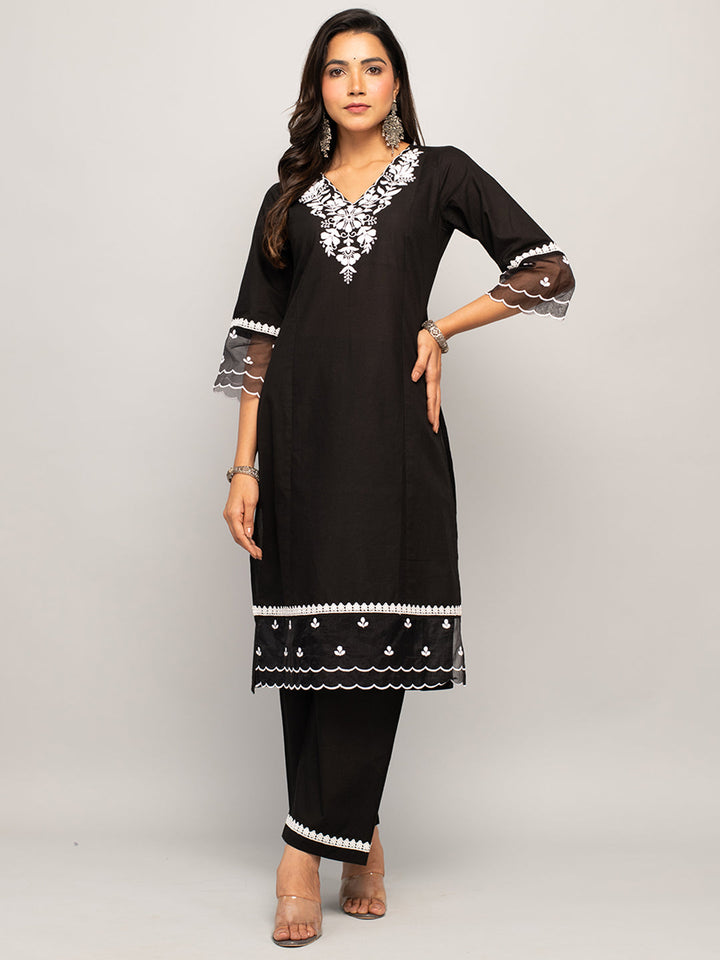 Black-Cotton-Embroidered-Straight-2-Piece-Kurta-Set
