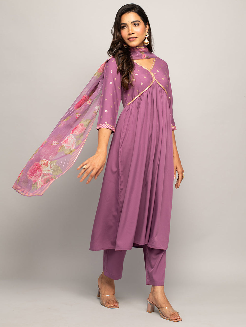 Lavender-Crepe-A-line-3-Piece-Kurta-Set