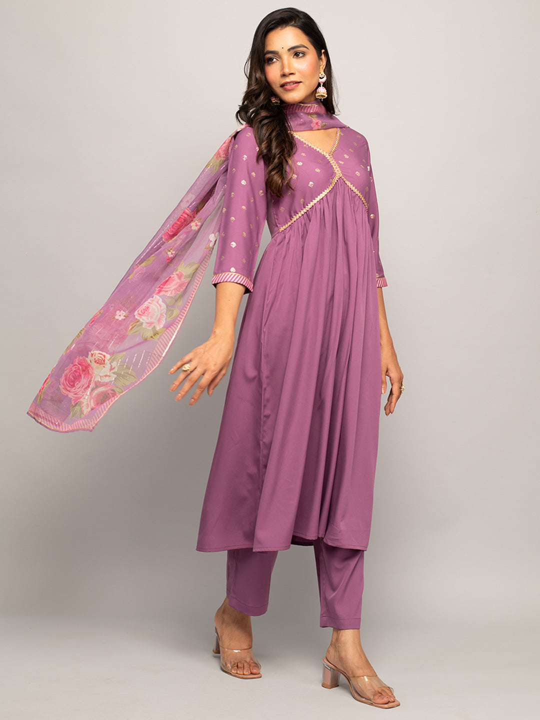 Lavender-Crepe-A-line-3-Piece-Kurta-Set
