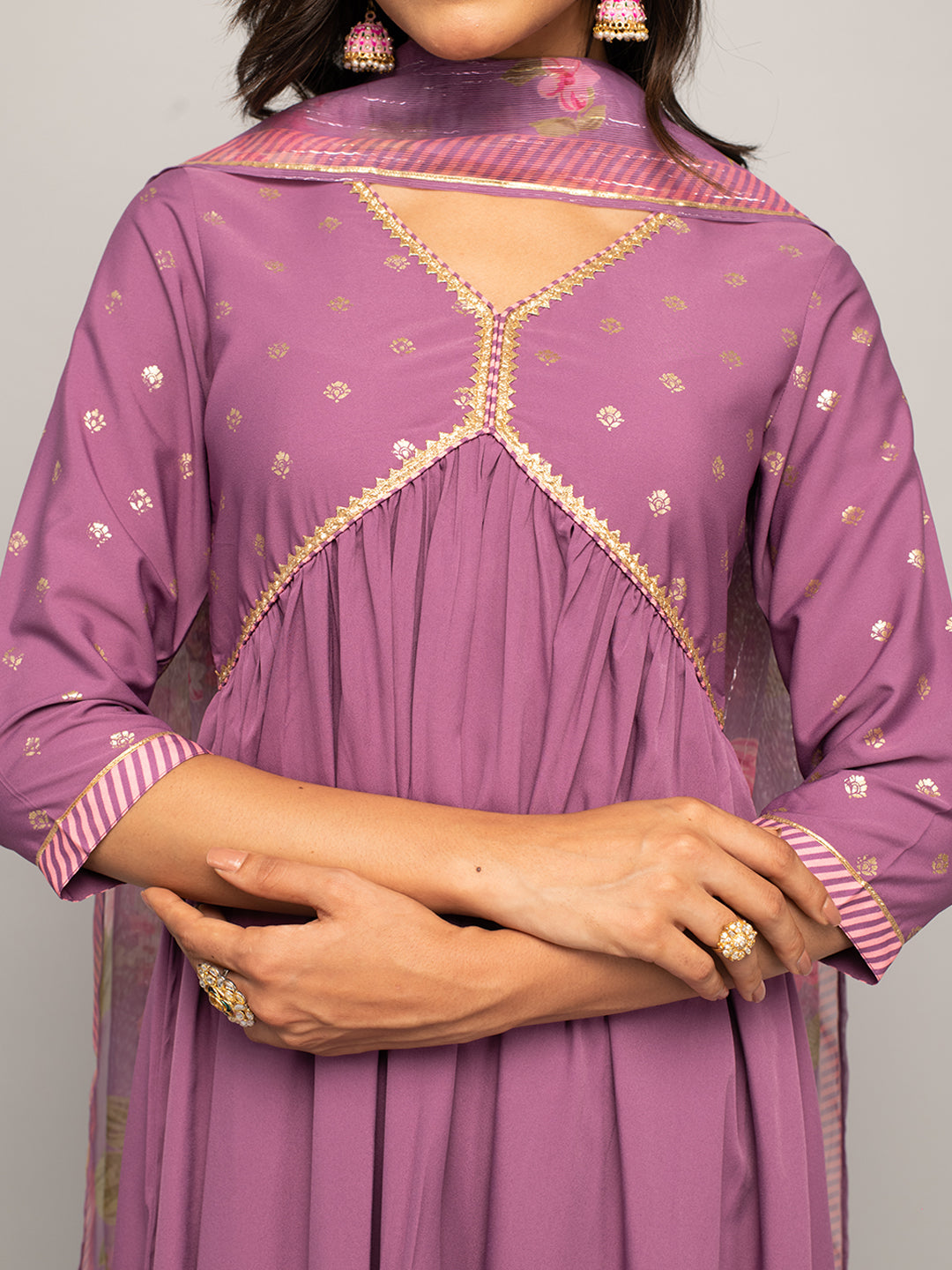 Lavender-Crepe-A-line-3-Piece-Kurta-Set
