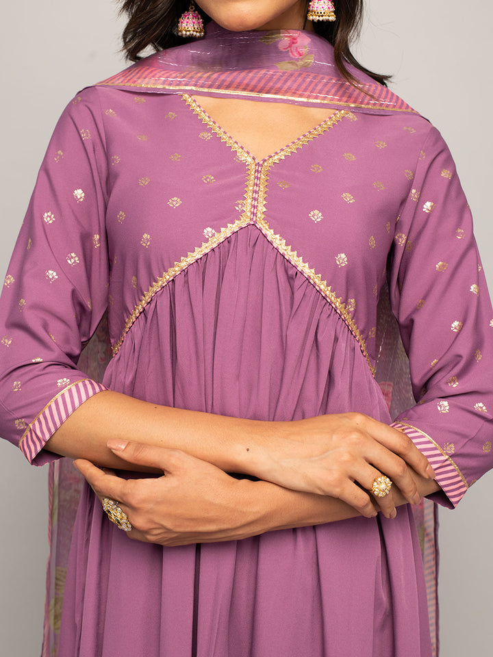 Lavender-Crepe-A-line-3-Piece-Kurta-Set