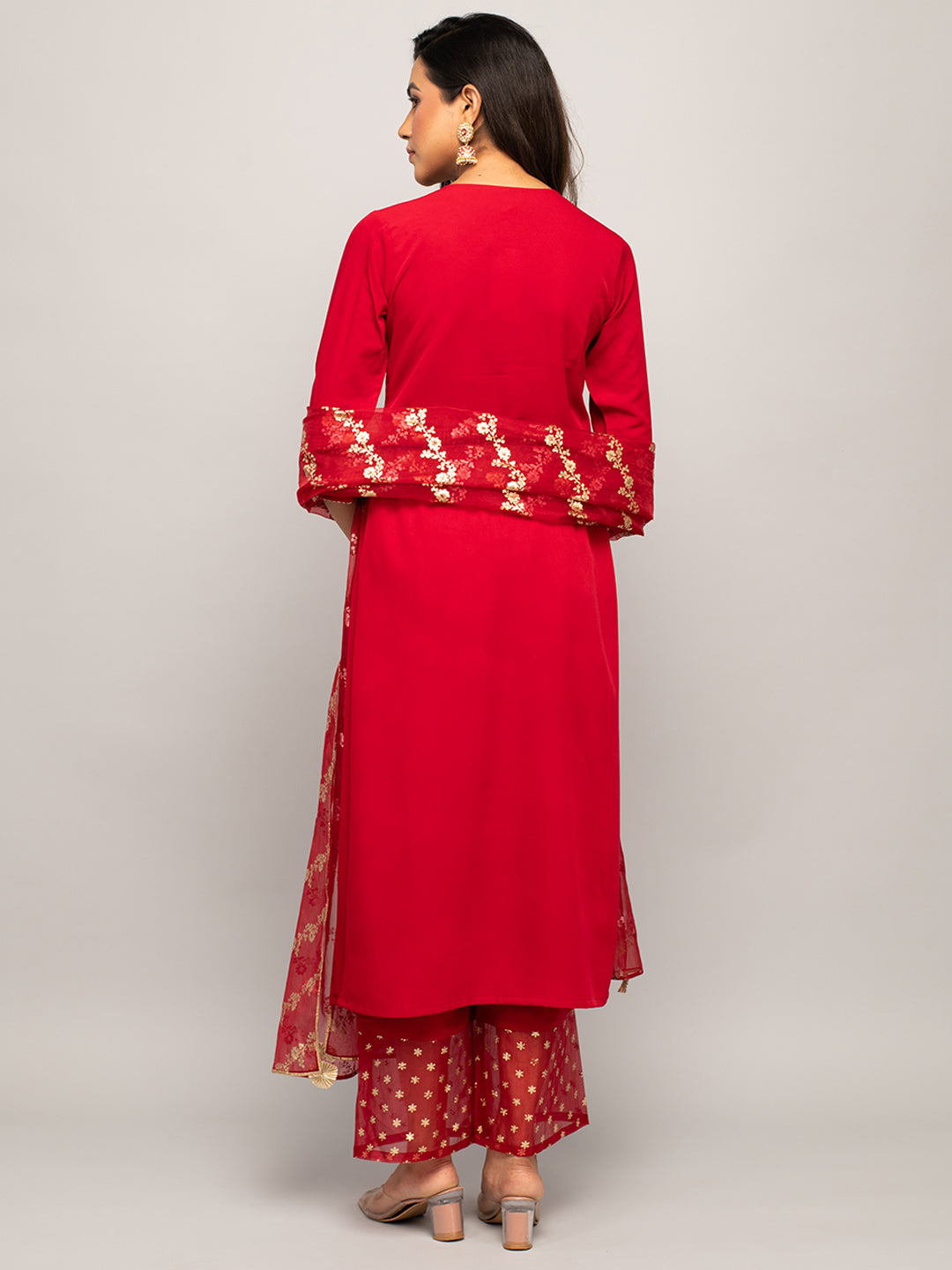 Red-Crepe-Polka-Dot-3-Piece-Kurta-Set