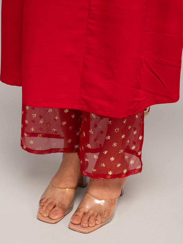 Red-Crepe-Polka-Dot-3-Piece-Kurta-Set
