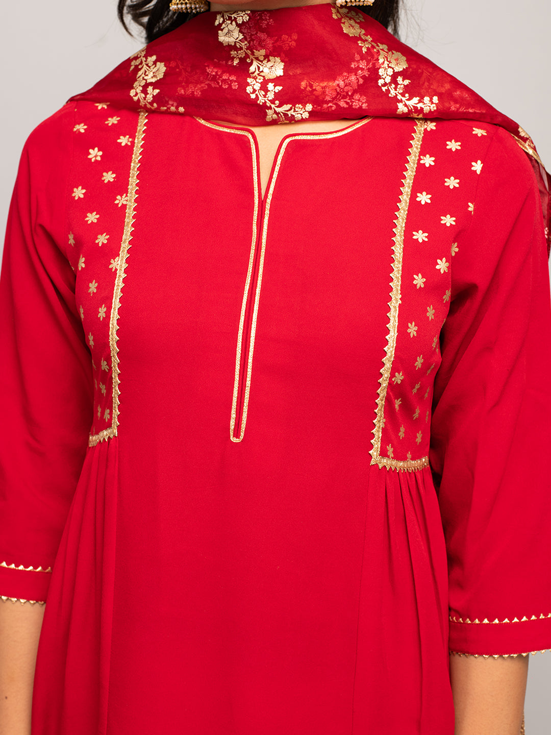 Red-Crepe-Polka-Dot-3-Piece-Kurta-Set