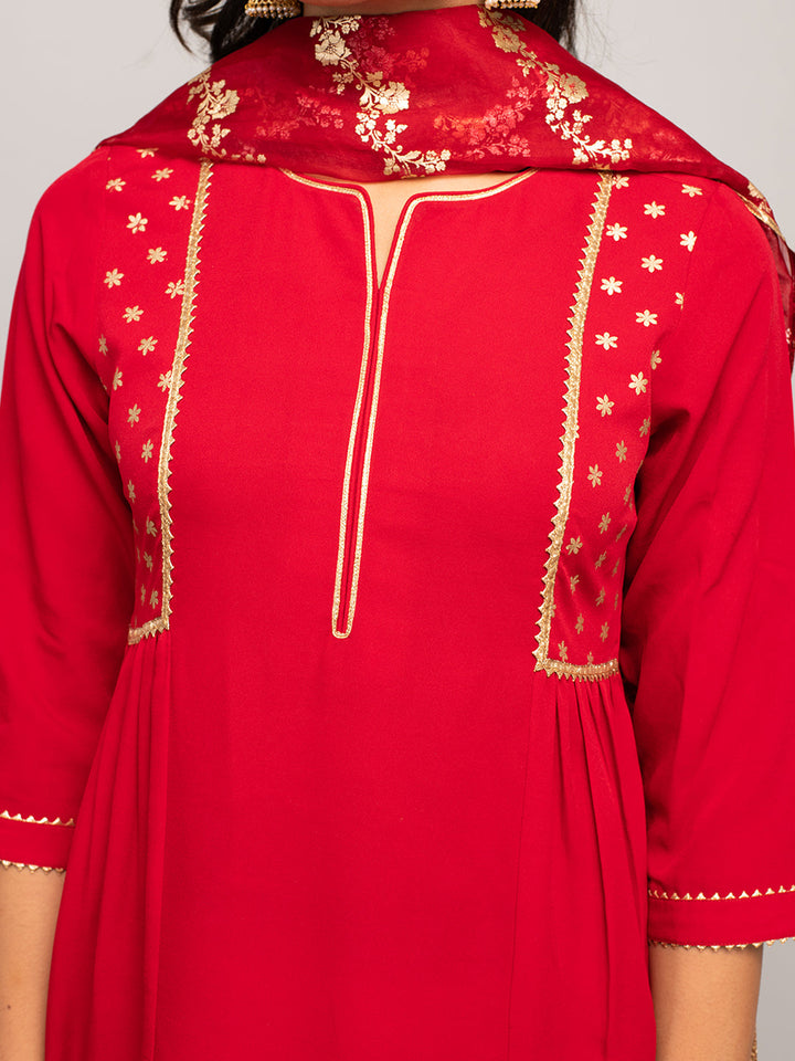 Red-Crepe-Polka-Dot-3-Piece-Kurta-Set