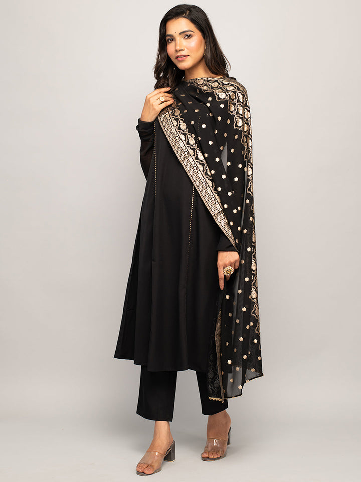 Balck-Crepe-A-line-3-Piece-Kurta-Set