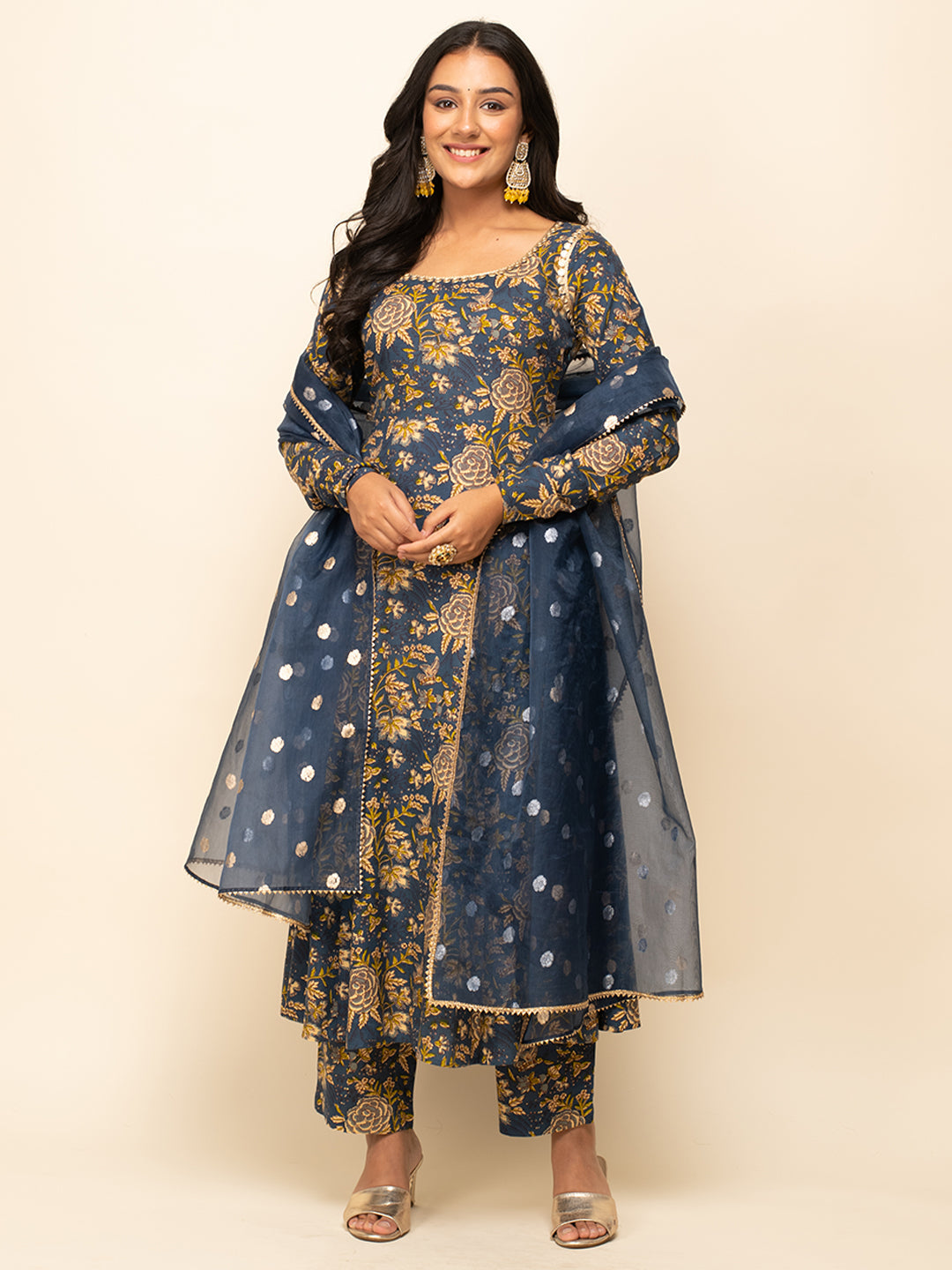 Navy-Blue-Cotton-Floral-Printed-3-Piece-Kurta-Set