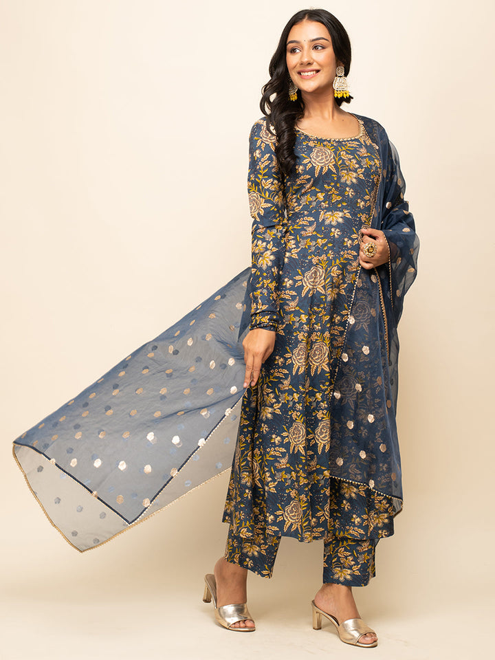 Navy-Blue-Cotton-Floral-Printed-3-Piece-Kurta-Set