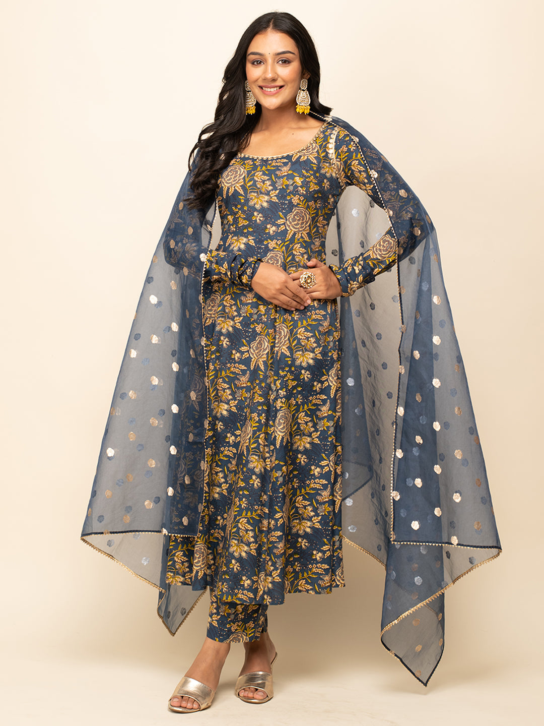 Navy-Blue-Cotton-Floral-Printed-3-Piece-Kurta-Set