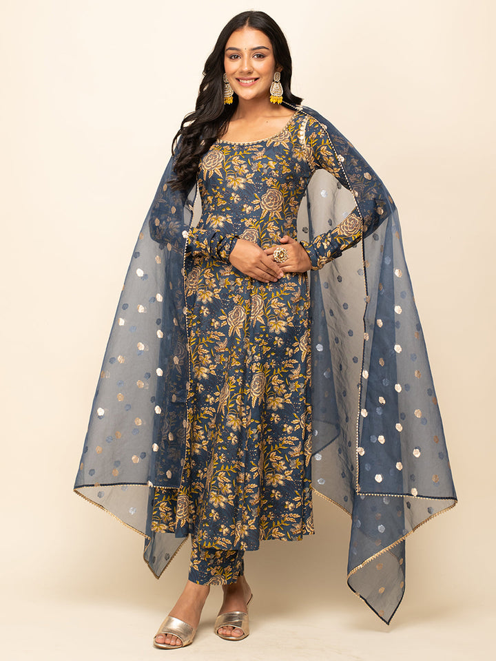 Navy-Blue-Cotton-Floral-Printed-3-Piece-Kurta-Set
