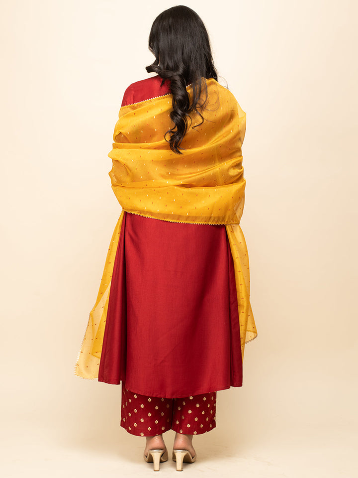 Red-Silk-Blend-A-Line-3-Piece-Kurta-Set