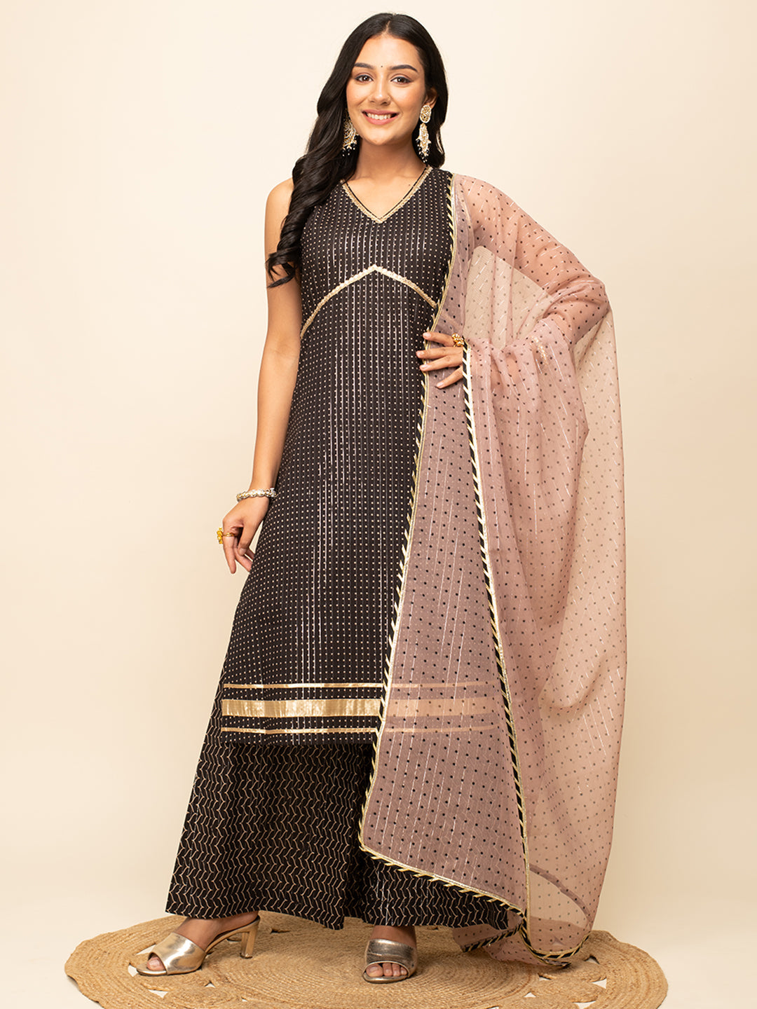 Black-Cotton-Lurex-Straight-3-Piece-Kurta-Set