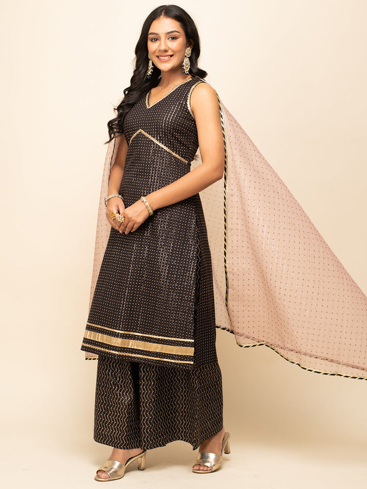 Black-Cotton-Lurex-Straight-3-Piece-Kurta-Set