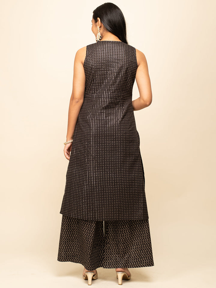 Black-Cotton-Lurex-Straight-3-Piece-Kurta-Set