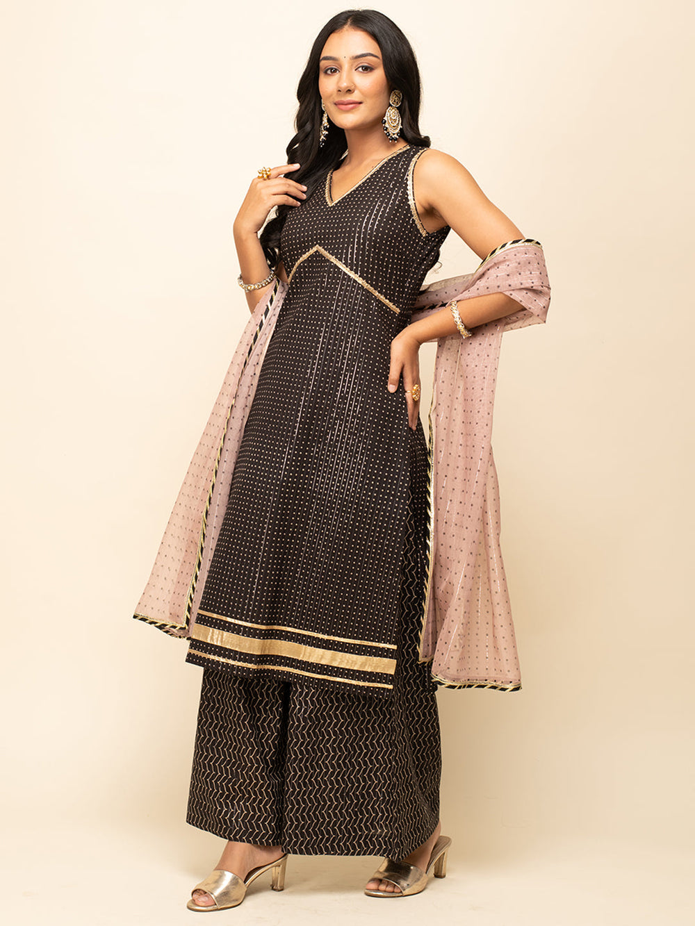 Black-Cotton-Lurex-Straight-3-Piece-Kurta-Set