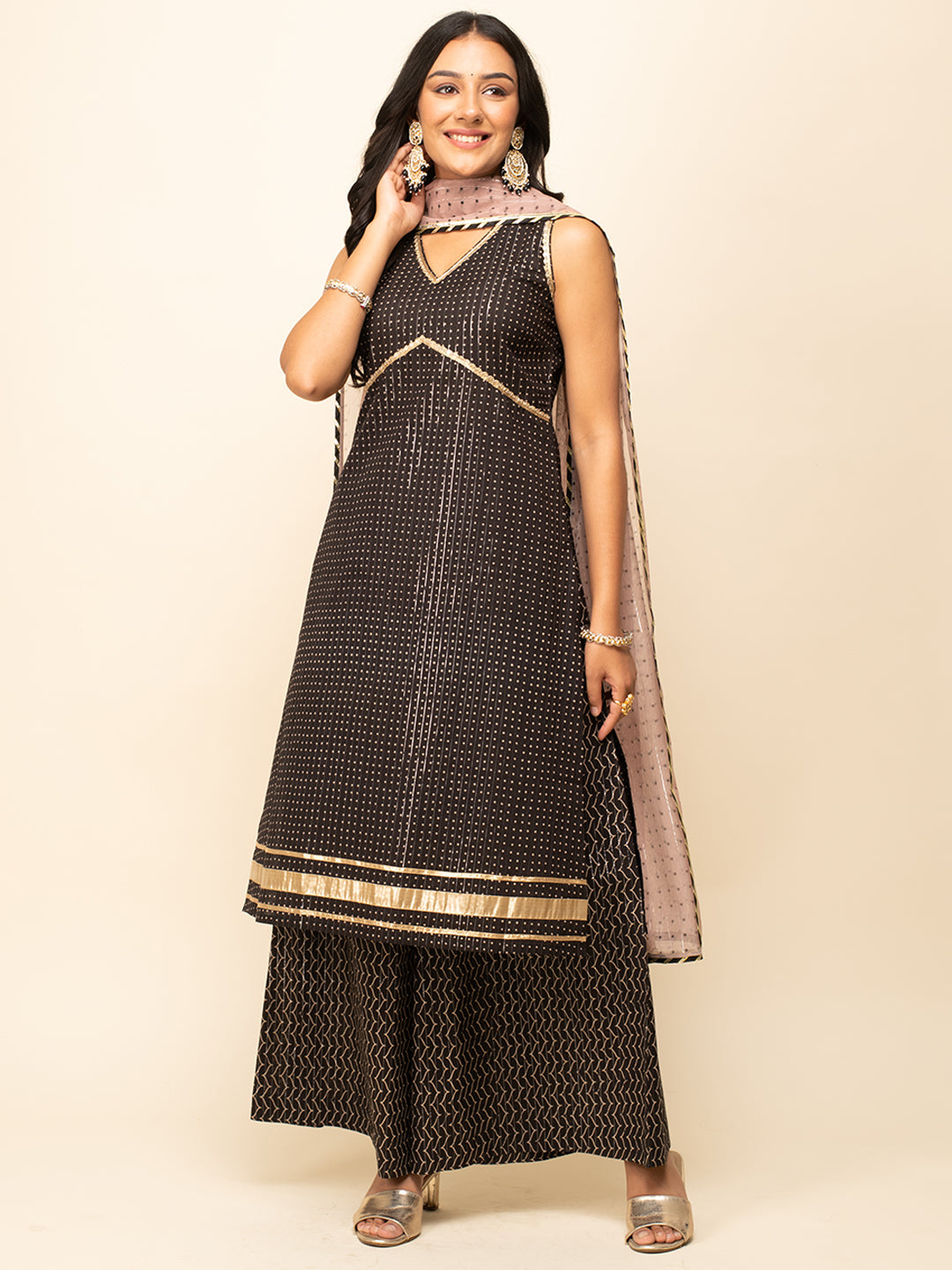 Black-Cotton-Lurex-Straight-3-Piece-Kurta-Set