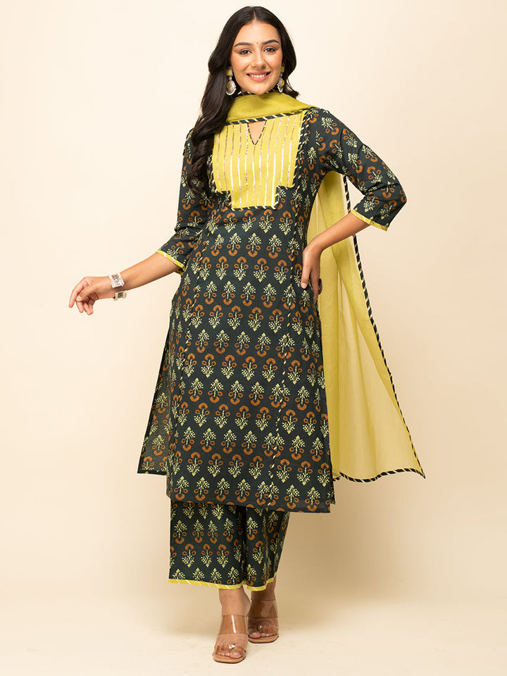 Green-Cotton-Straight-3-Piece-Kurta-Set