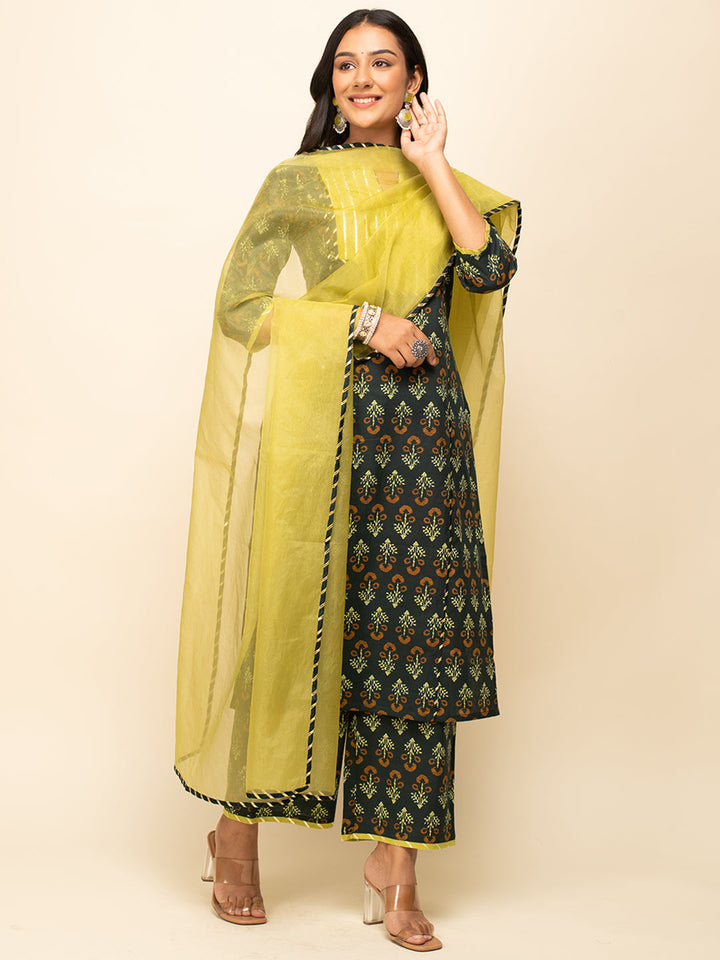 Green-Cotton-Straight-3-Piece-Kurta-Set