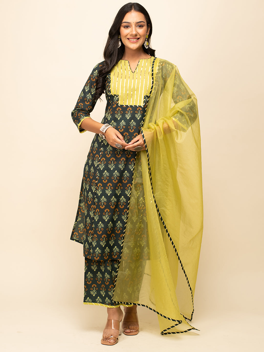 Green-Cotton-Straight-3-Piece-Kurta-Set