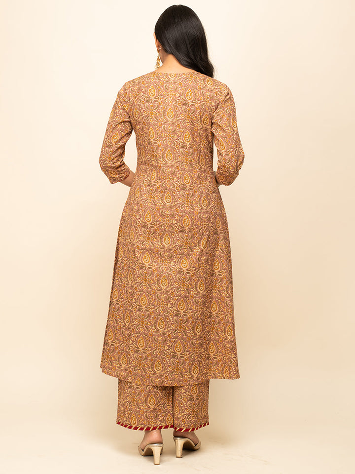 Brown-Cotton-A-line-3-Piece-Kurta-Set