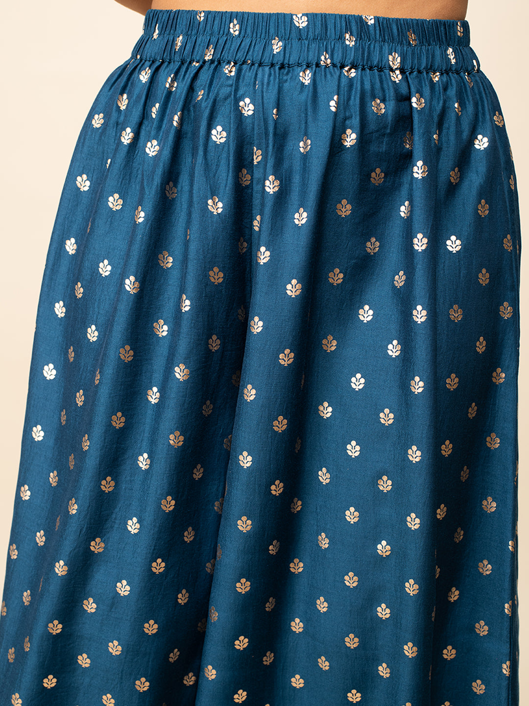 Deep-Teal-Blue-Silk-Blend-Zari-3-Piece-Kurta-Set