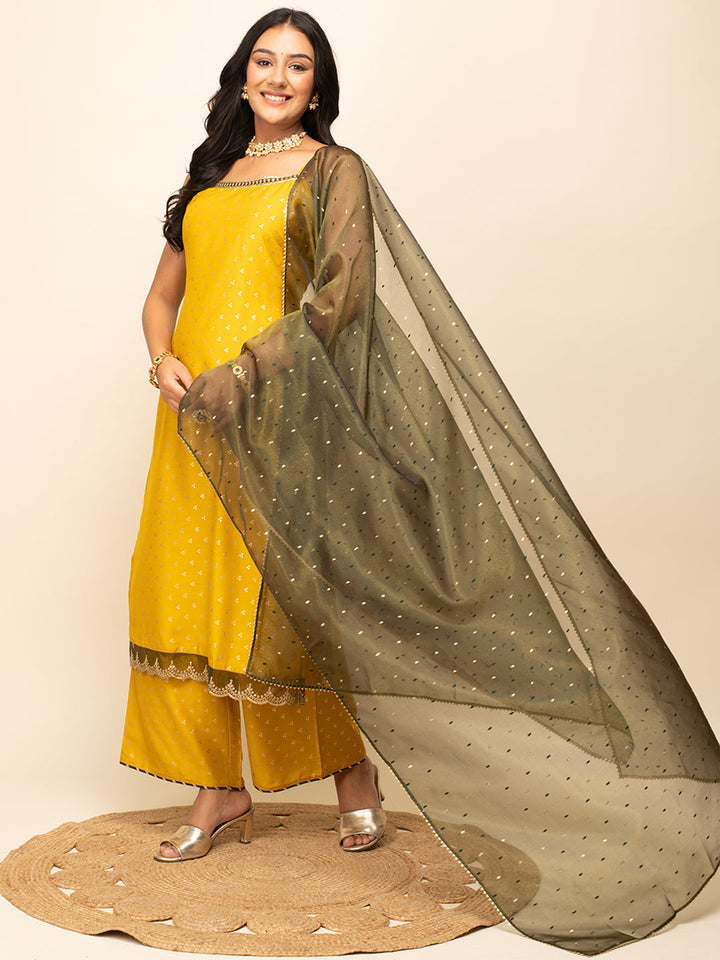 Yellow-Silk-Blend-Polka-Dot-3-Piece-Kurta-Set