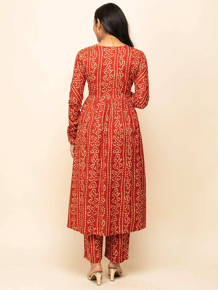 Red-Cotton-Bandhani-Print-3-Piece-Kurta-Set