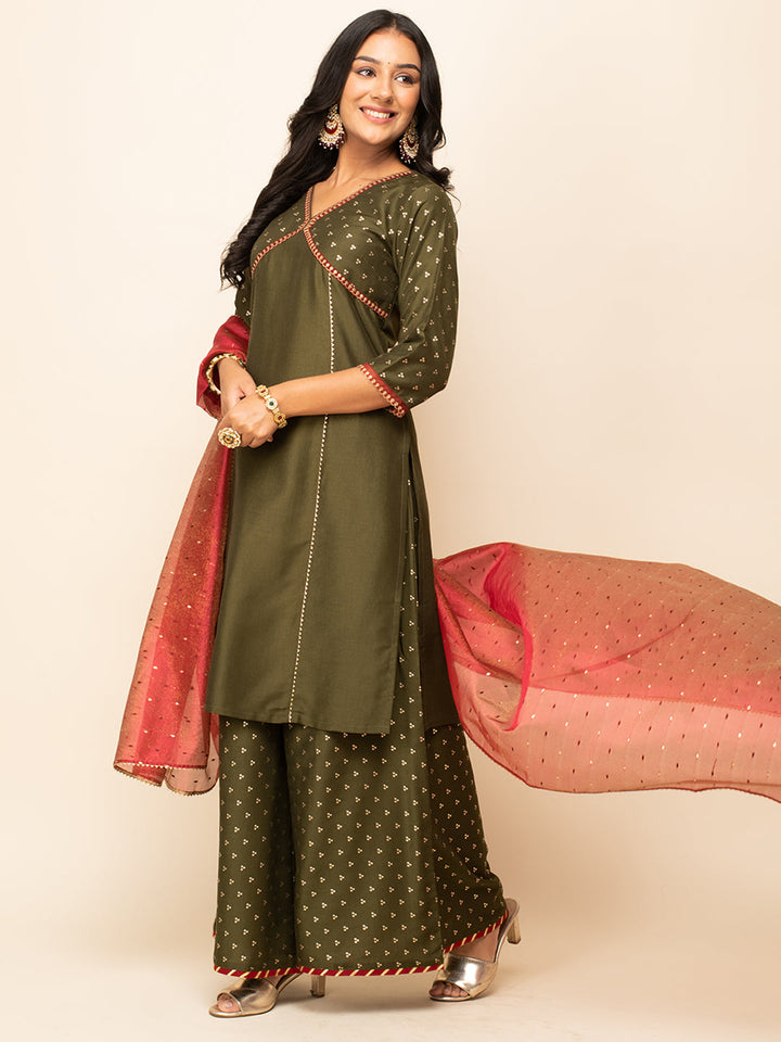 Green-Silk-Blend-Polka-Dot-3-Piece-Kurta-Set