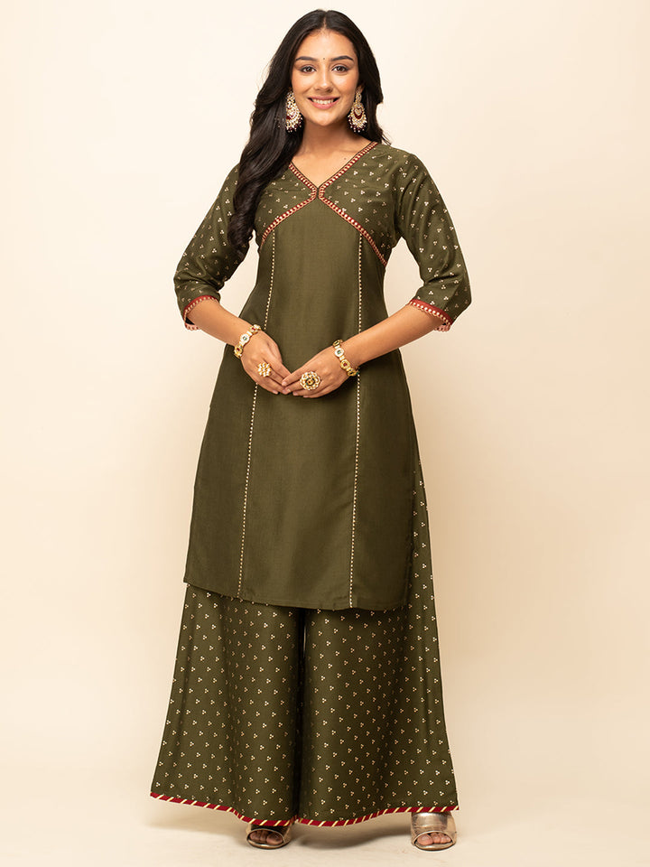 Green-Silk-Blend-Polka-Dot-3-Piece-Kurta-Set