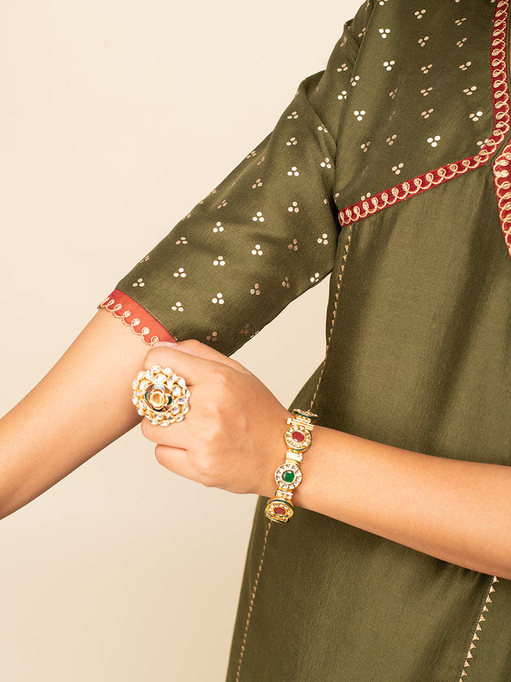 Green-Silk-Blend-Polka-Dot-3-Piece-Kurta-Set
