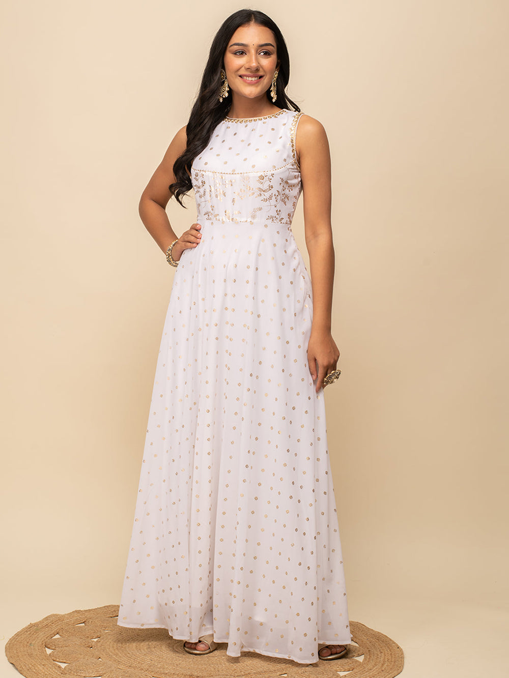 White-Georgette-Printed-Gown-With-Dupatta