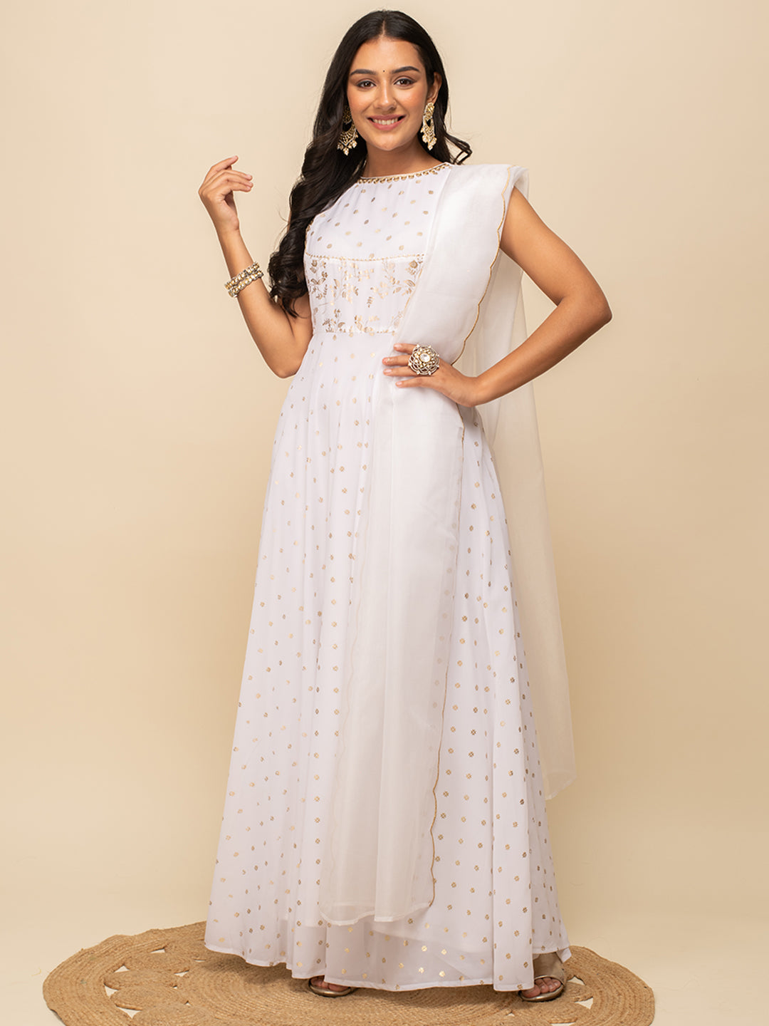 White-Georgette-Printed-Gown-With-Dupatta