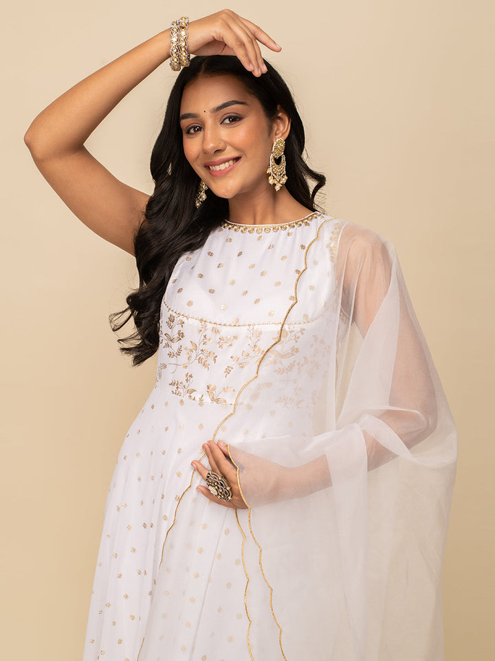 White-Georgette-Printed-Gown-With-Dupatta