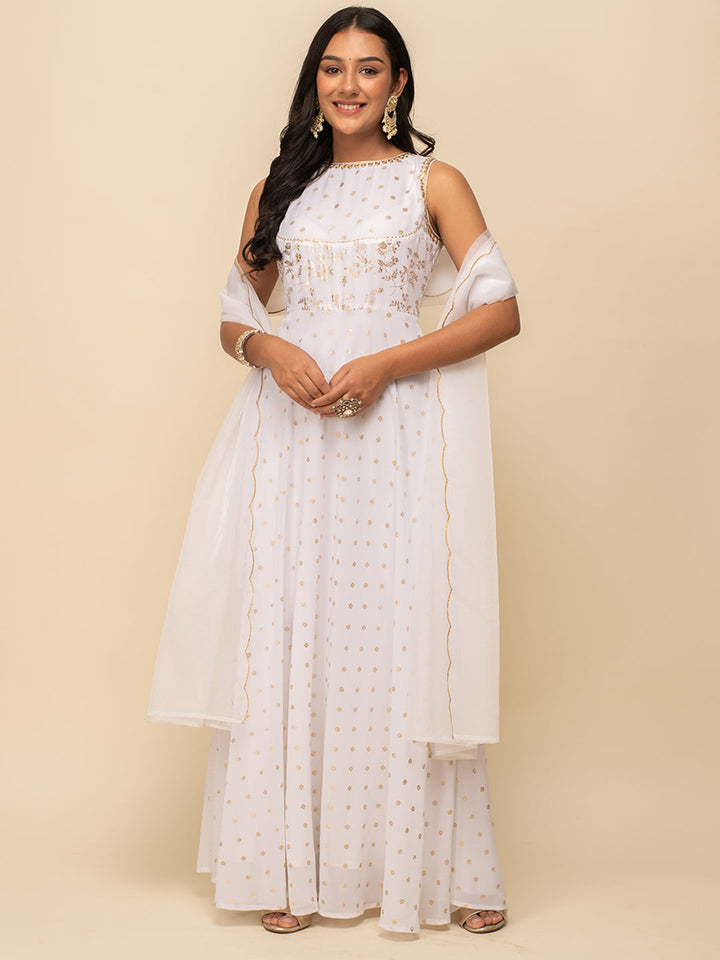 White-Georgette-Printed-Gown-With-Dupatta