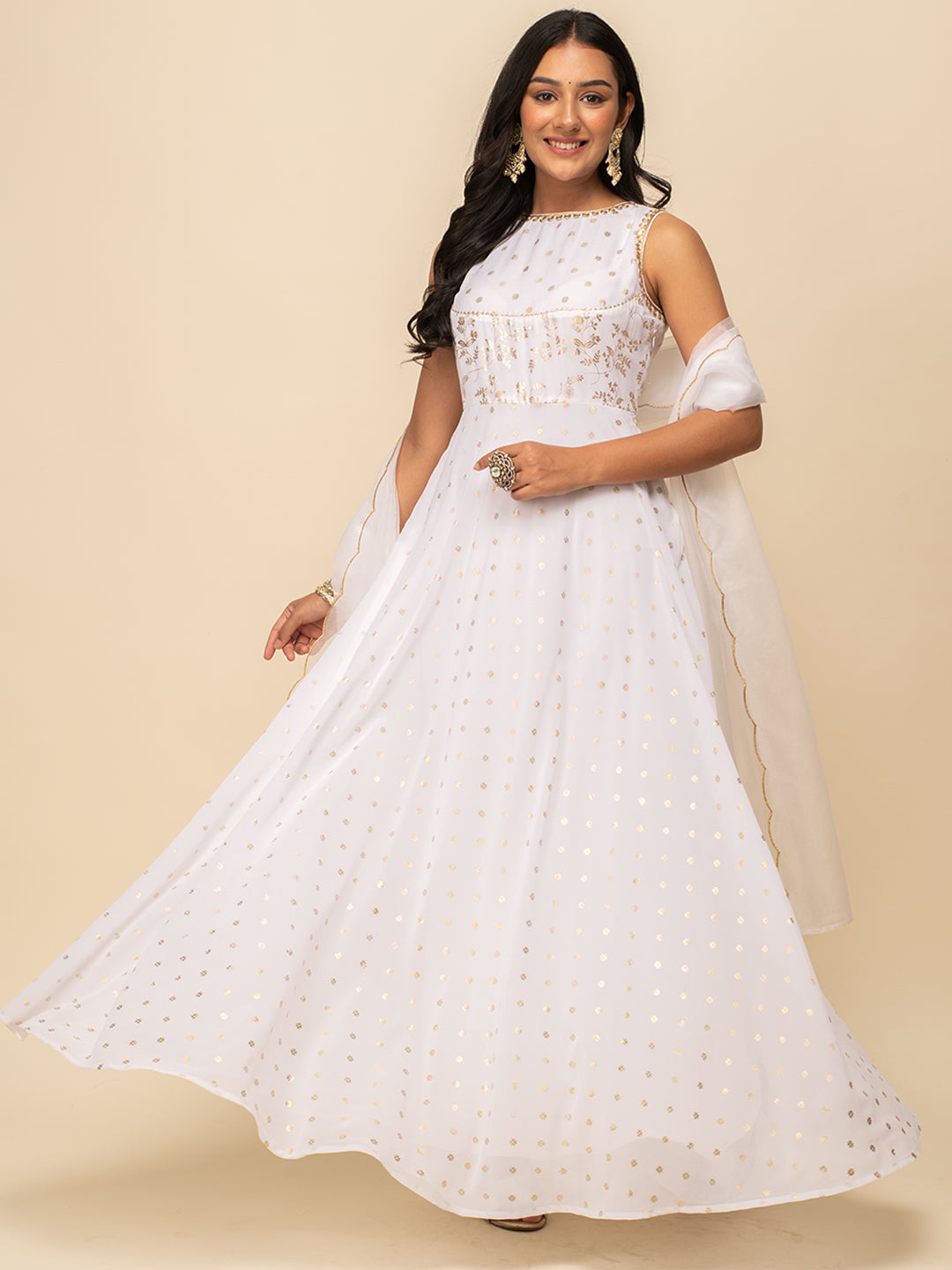 White-Georgette-Printed-Gown-With-Dupatta