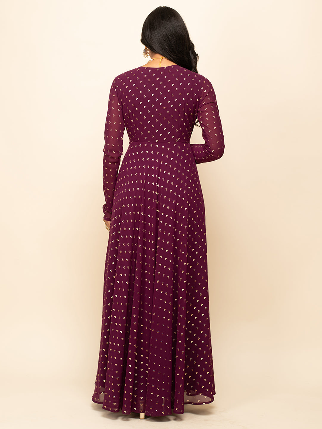 Wine-Georgette-Printed-Gown-With-Dupatta